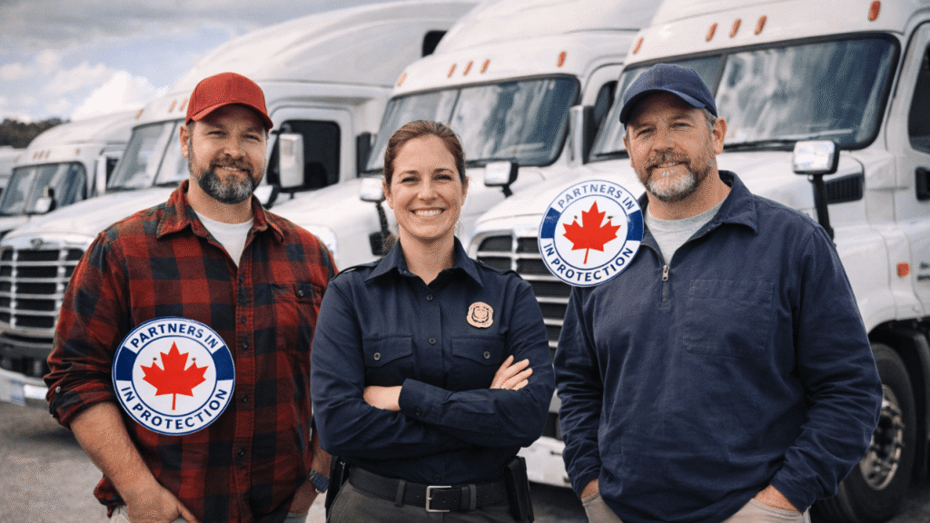 Partners in Protection (PIP) team in a trucking yard, supporting what PIP stands for through stronger supply chain security and trusted cross-border shipping.