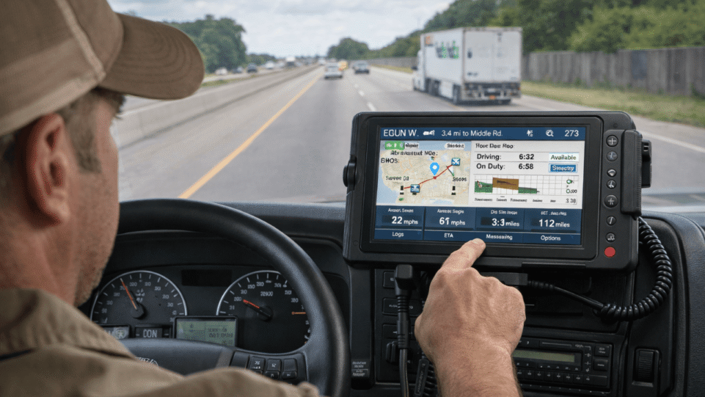 ELD safety metrics dashboard showing driver hours, speed trends, and risk alerts.”